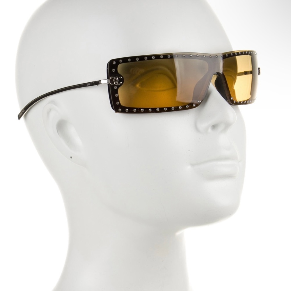 Diamond Studded Chanel Shield Vintage Sunglasses